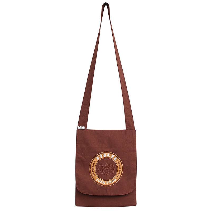 Bolso bandolera de algodón con bordado de loto para práctica de la mente espiritual