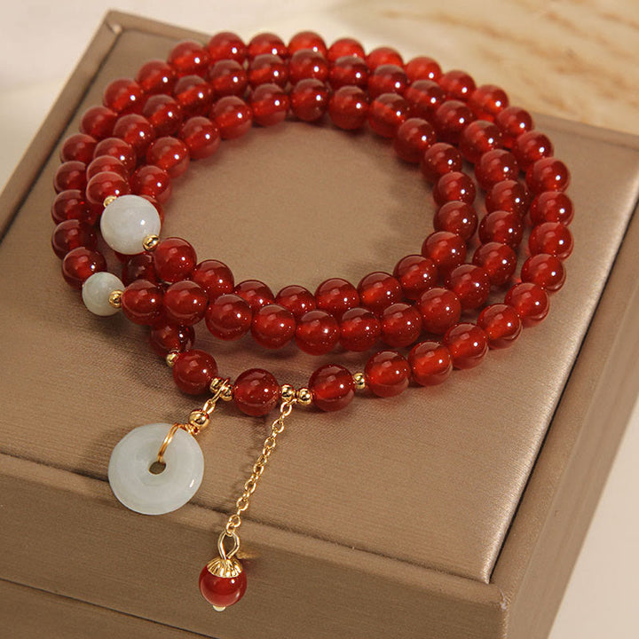 Pulsera de triple envoltura con hebilla de la paz, jade, ágata roja natural, Buddha Stones