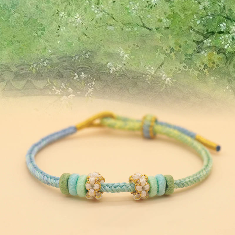 Pulsera trenzada de cuerda de la suerte con nudo de paz de ocho hilos hecha a mano con Buddha Stones - Primavera llena de jardines (azul verdoso) (circunferencia de muñeca: 14-18 cm) - image 4