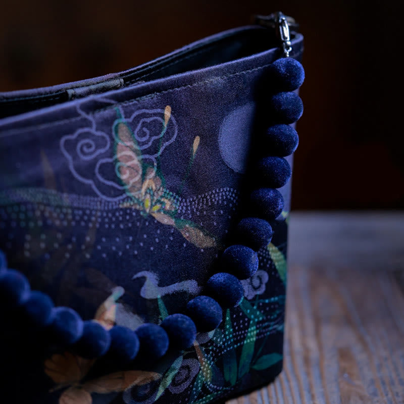 Buddha Stones Pequeñas Hojas de Bambú Mariposa Peonía Flores Urraca Cadena de Metal Bolso Bandolera Bolso de Hombro Bolso
