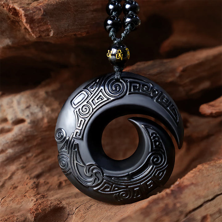 Colgante de collar de fuerza de obsidiana de hielo de obsidiana negra natural con Buddha Stones