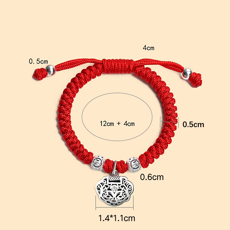 Pulsera de plata de ley 925 con Buddha Stones, candado chino, protección de hilo rojo multicolor, pulsera trenzada hecha a mano para niños