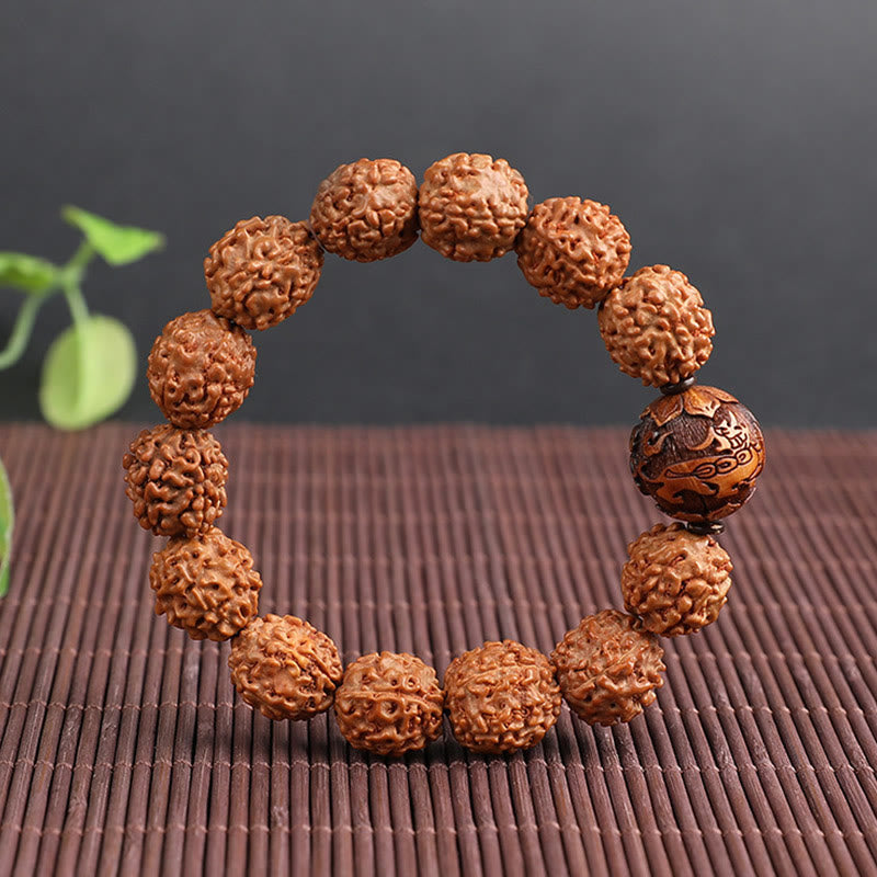 Pulsera de la suerte de la riqueza de la moneda de cobre de PiXiu de la semilla de Bodhi de Rudraksha del Tíbet con Buddha Stones