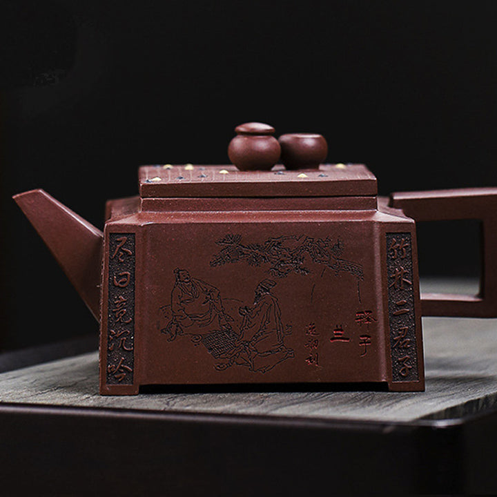 Buddha Stones Yixing, todo hecho a mano, Gomoku, juego de ajedrez, tetera cuadrada de Kung Fu de arcilla púrpura, 280ml