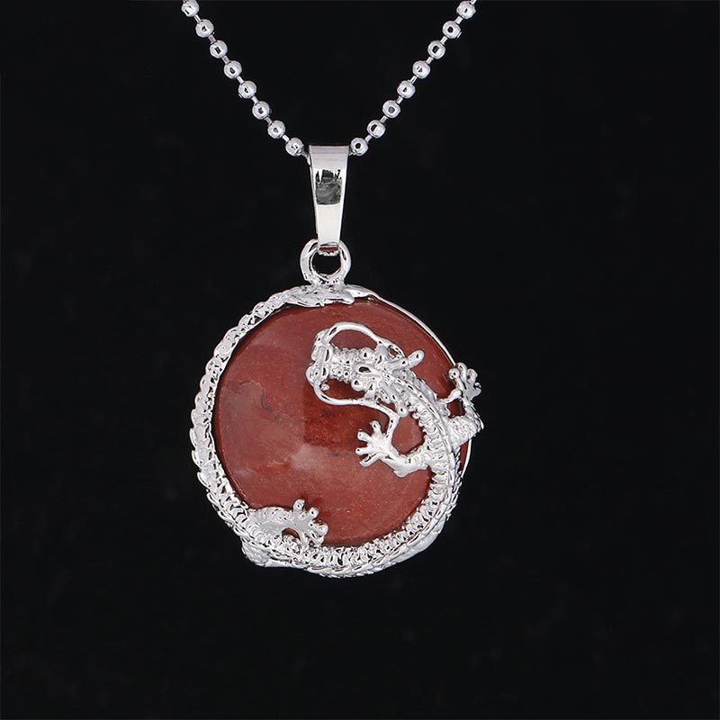 Colgante de collar de energía curativa de cristal de cuarzo Natural de dragón chino con Buddha Stones - Jaspe rojo - image 25