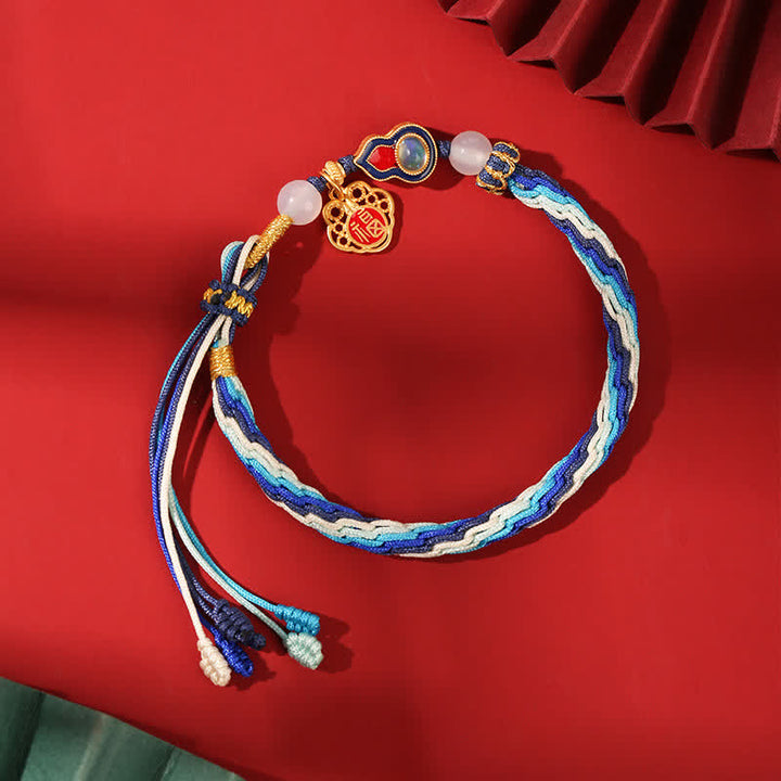 Pulsera de nudo de reencarnación con cuerda de bendición de calabaza hecha a mano de plata de ley 925