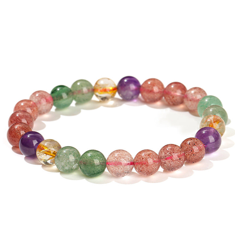Pulsera con cuentas curativas de amor de cuarzo fresa multicolor natural con Buddha Stones