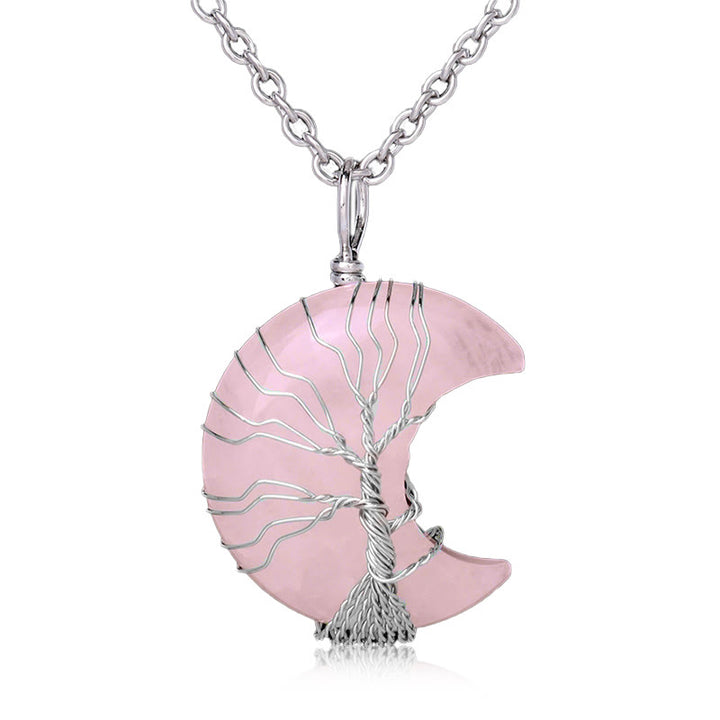 Colgante de collar de energía curativa con Buddha Stones, cristal de cuarzo Natural, Luna, árbol de la vida - Cuarzo rosa - image 7