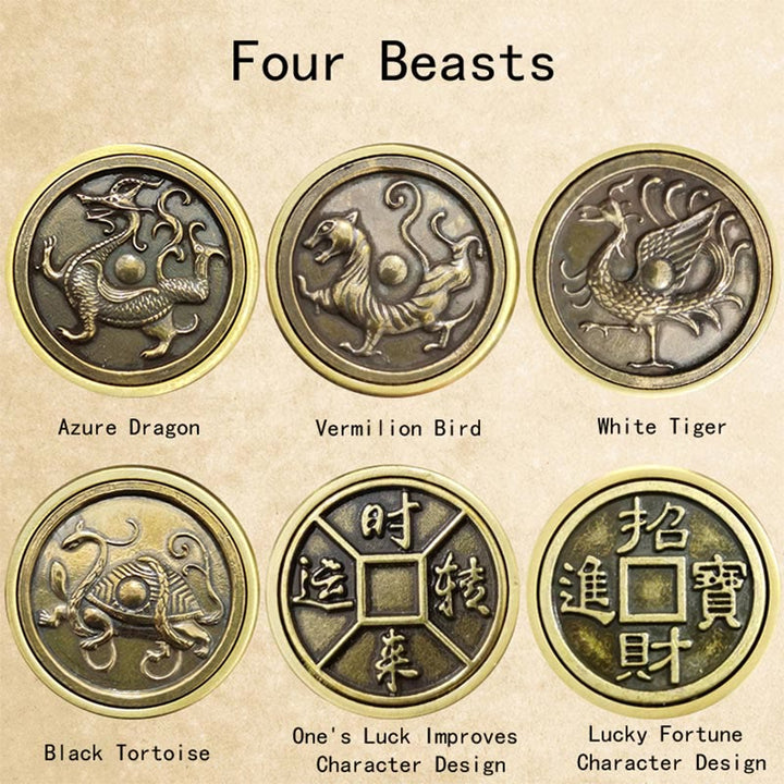 Buddha Stones cuatro bestias Feng Shui Yin Yang Bagua moneda de cobre armonía decoración giratoria