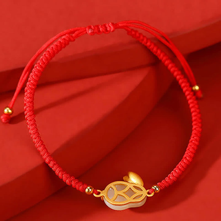 Pulsera de protección con hilo rojo de la suerte de jade blanco hetiano del año del conejo de plata de ley 925 con Buddha Stones