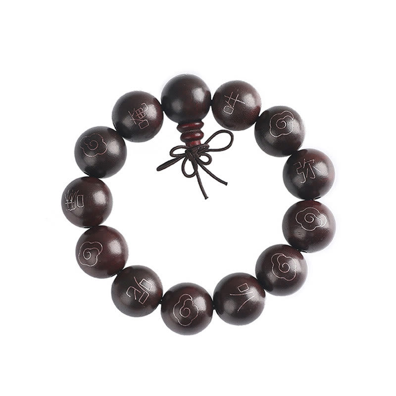 Pulsera de protección de nubes auspiciosas con carácter Om Mani Padme Hum de sándalo rojo de hoja pequeña con incrustaciones de plata de ley 925 con Buddha Stones