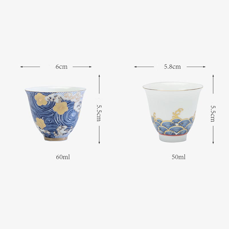 Tazas de té de cerámica con ondas del océano y el mar Vintage de Buddha Stones