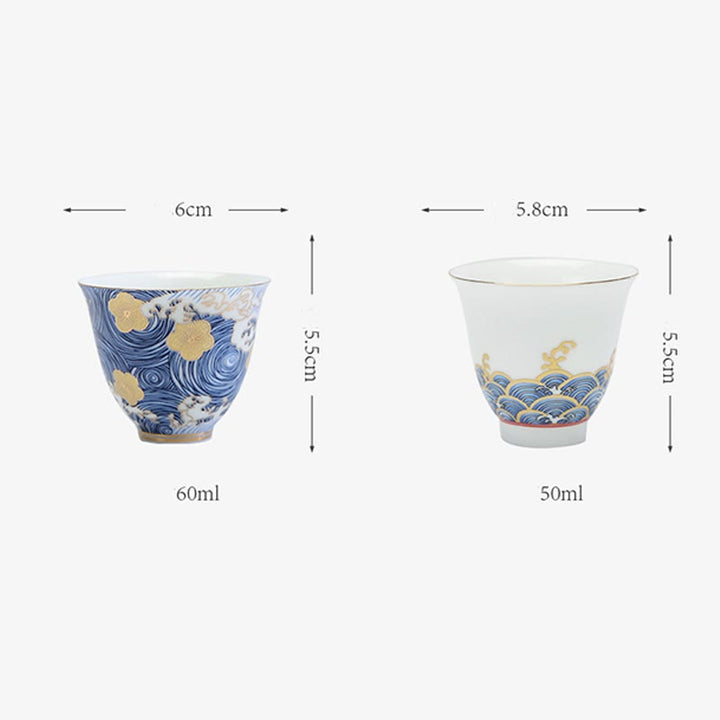 Tazas de té de cerámica con ondas del océano y el mar Vintage de Buddha Stones
