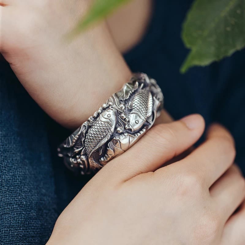 Brazalete de pulsera con Buddha Stones , pez Koi, loto, suerte y riqueza
