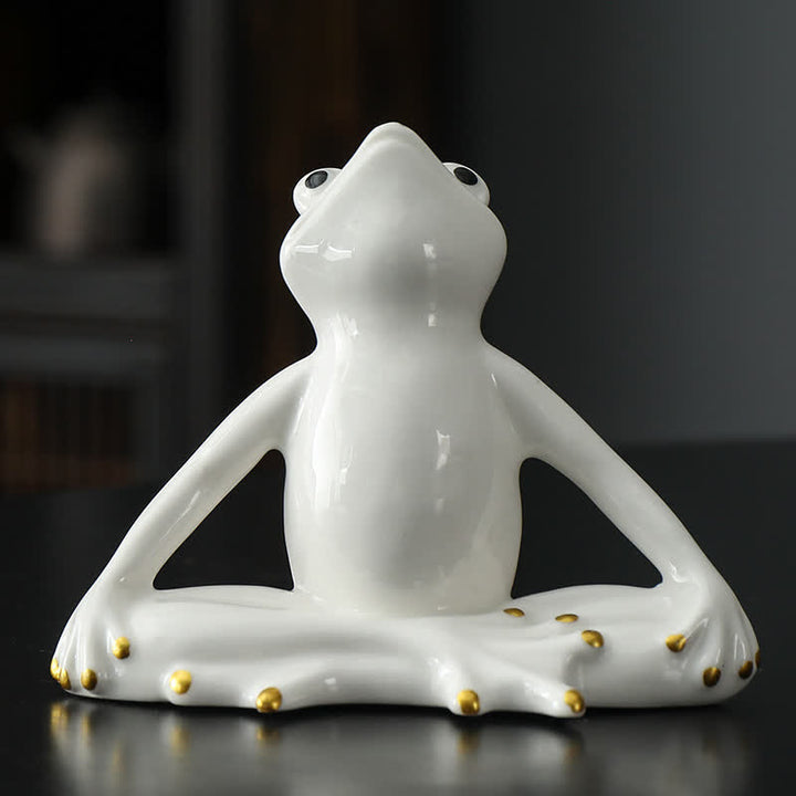 Decoración de estatua de rana Zen de cerámica meditando