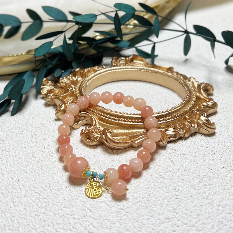Pulsera de la fortuna con Buddha Stones, piedra naranja natural, turquesa, carácter Fu