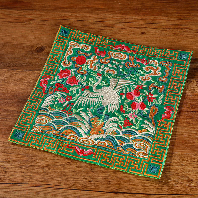 Tapete para tazas bordado con Buddha Stones, grulla, dragón Fénix, Kirin, posavasos para tazas de té, tapete para té cuadrado Kung Fu