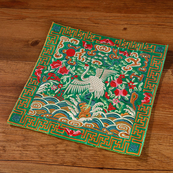 Tapete para tazas bordado con Buddha Stones, grulla, dragón Fénix, Kirin, posavasos para tazas de té, tapete para té cuadrado Kung Fu
