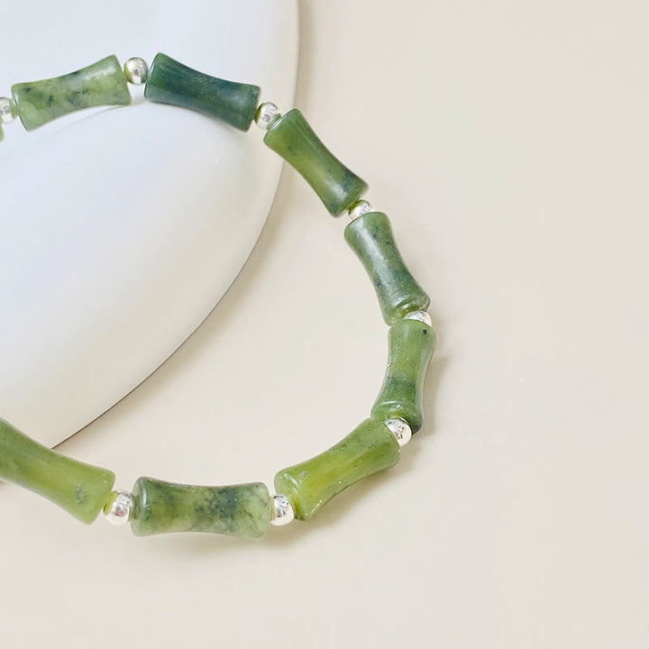 Pulsera de plata de ley 925 con Buddha Stones , bambú, jade, gato de la suerte, carácter Fu, suerte y abundancia - image 4