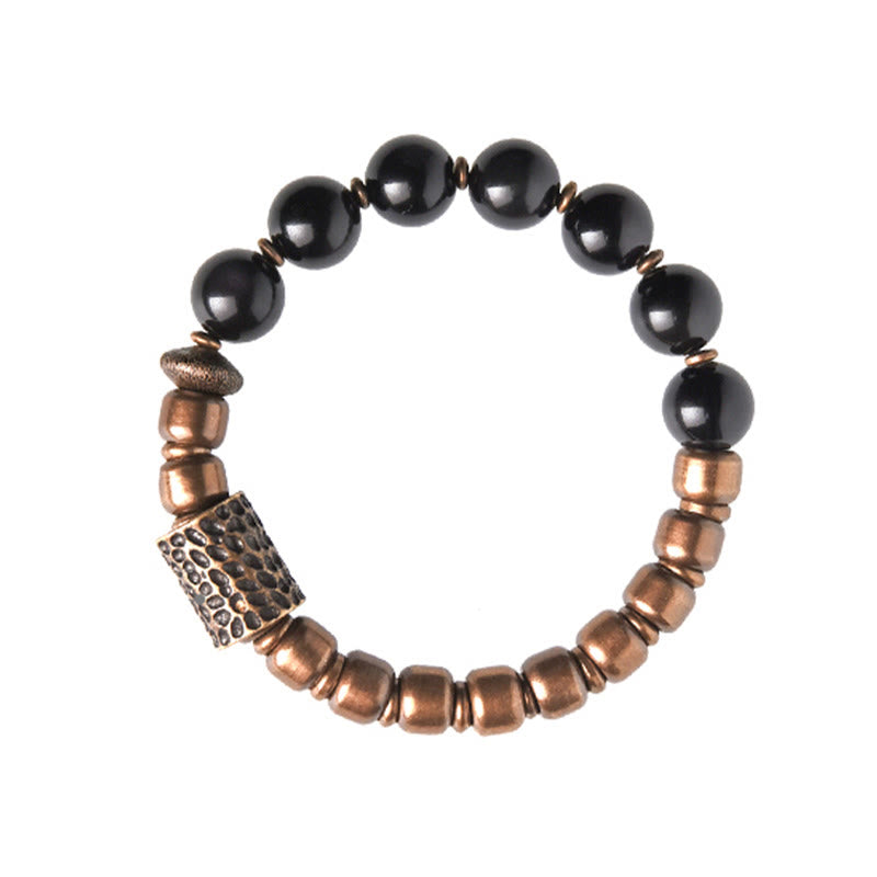 Pulsera de soporte curativo de Buddha Stones, roca de lava, obsidiana arcoíris y latón. - image 18