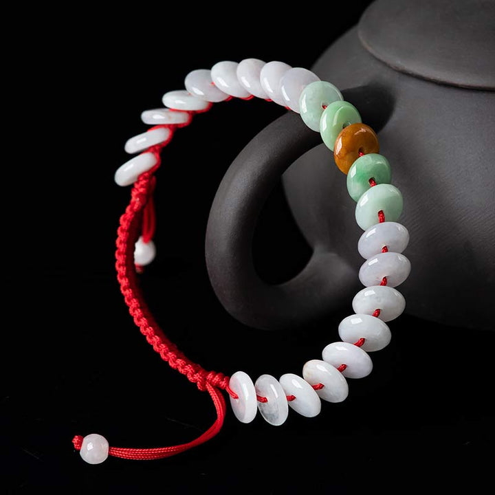 Pulsera de tejido de hilo rojo de la suerte de jade redondo con Buddha Stones