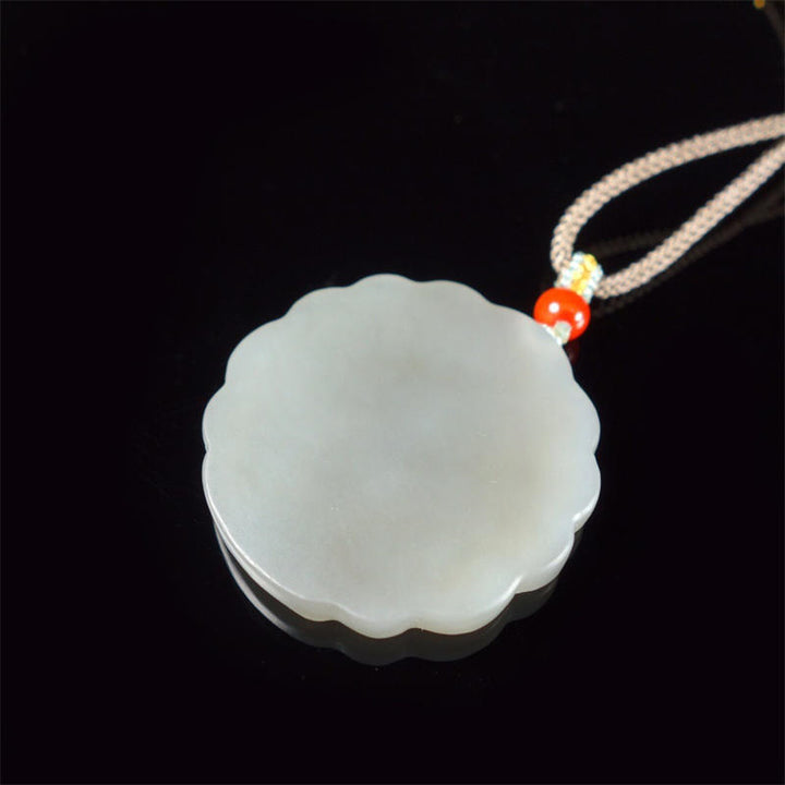 Colgante de collar de bendición de protección de pavo real de jade blanco