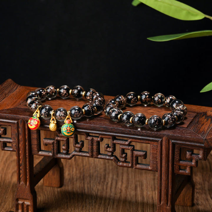 Pulsera de éxito con cuentas de cristal Liuli fluorescentes luminosas con abalorio familiar de bestia tragadora de oro con Buddha Stones