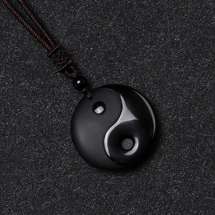 Buddha Stones, obsidiana negra, taoísmo, cinco montañas sagradas, Mantra de nueve caracteres tallado, purificación, colgante de collar Yin Yang