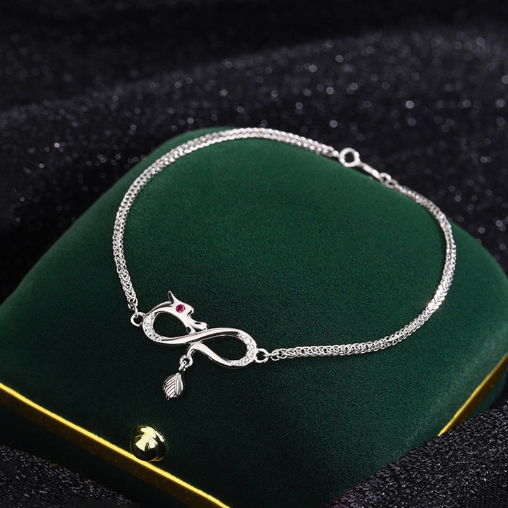 Pulsera de protección de la suerte con colgante de cola de nudo sin fin de plata de ley 999 con Buddha Stones