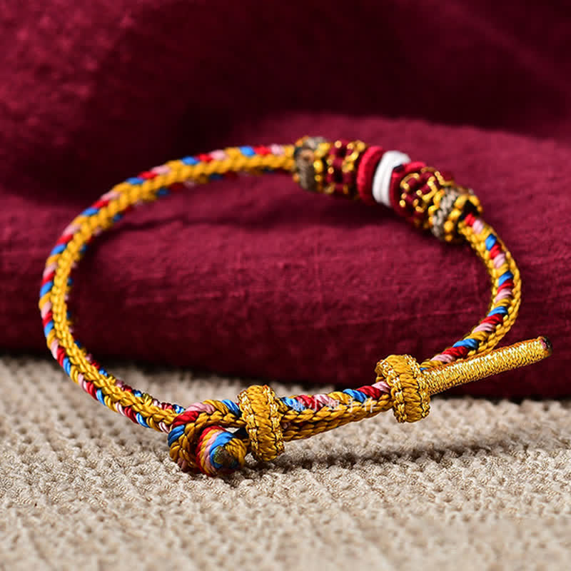 Pulsera de hilo trenzado de la suerte de color Dunhuang hecha a mano con Buddha Stones