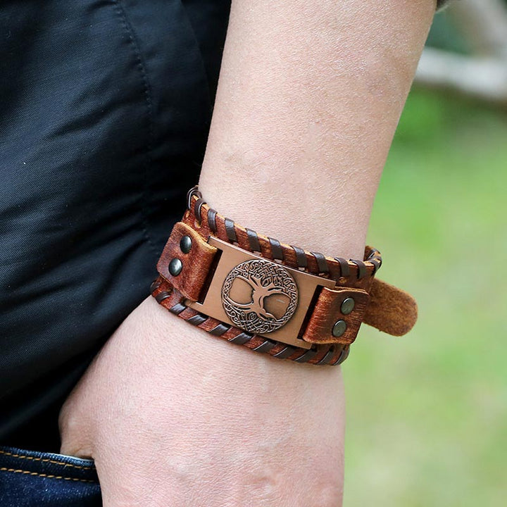 Pulsera De Cuero Equilibrio Árbol De La Vida De La Suerte Con Buddha Stones