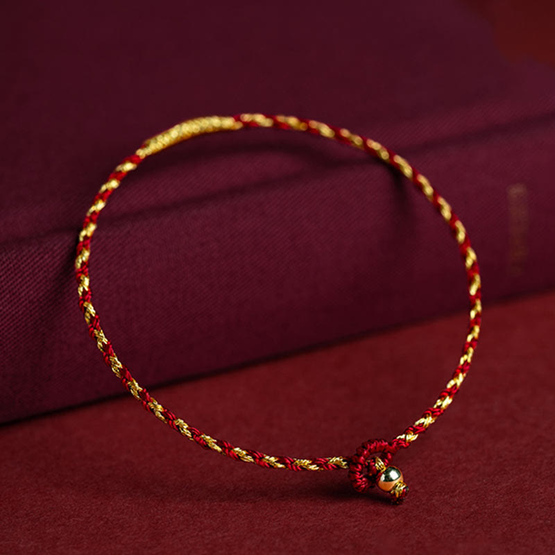 Pulsera de la suerte trenzada con nudo King Kong, hecha a mano, chapada en oro de 14 quilates con Buddha Stones