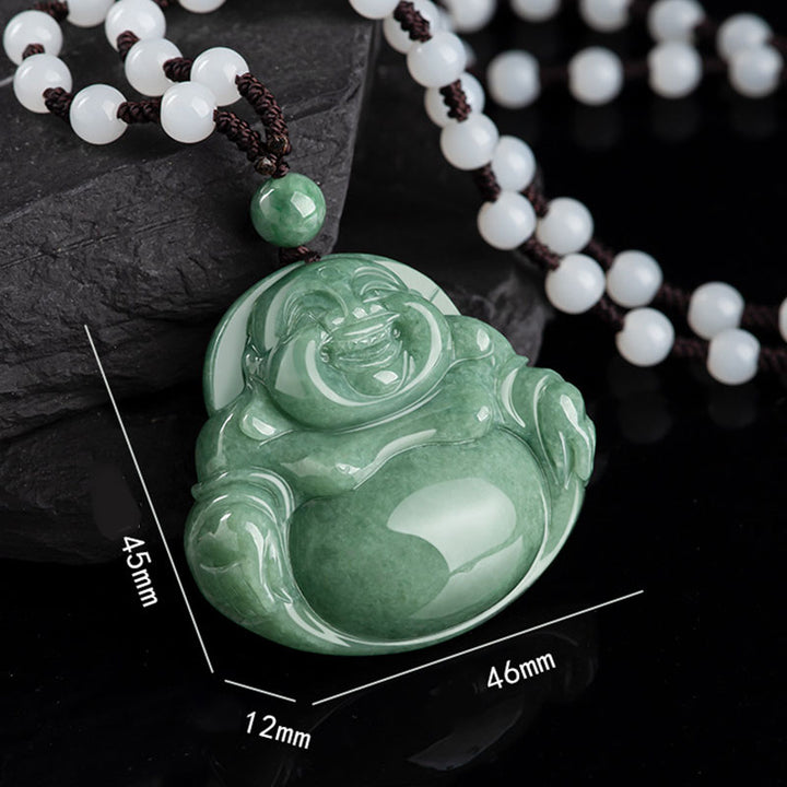 Colgante de cuentas de cadena con collar de armonía de jade cian de Buda sonriente - image 8
