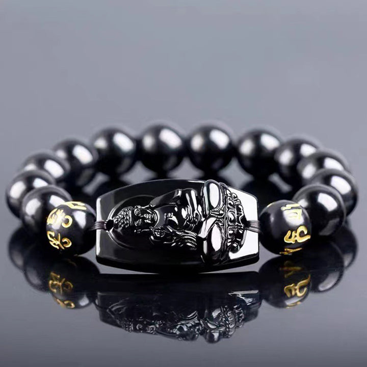 Pulsera de protección de obsidiana del zodiaco chino con Buddha Stones