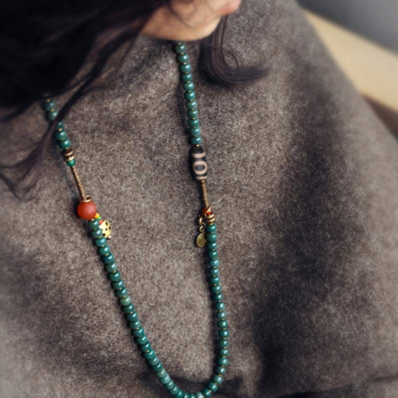 Pulsera de sabiduría de cuentas Dzi de semillas Bodhi de 108 cuentas Mala