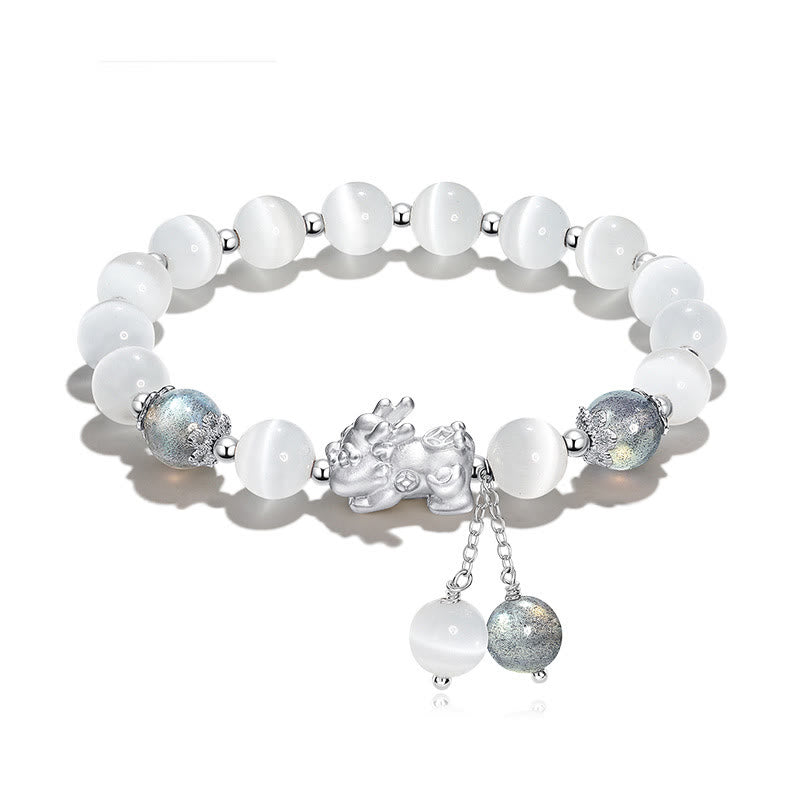 Pulsera de soporte PiXiu de cuarzo fresa, piedra lunar, ojo de gato natural, Buddha Stones