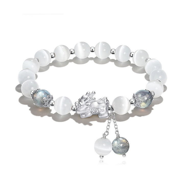 Pulsera de soporte PiXiu de cuarzo fresa, piedra lunar, ojo de gato natural, Buddha Stones