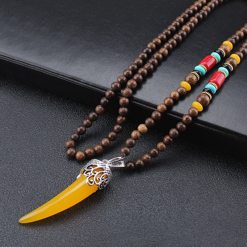 Colgante de collar de meditación de protección estilo cuerno de piedra turquesa de madera de wengué