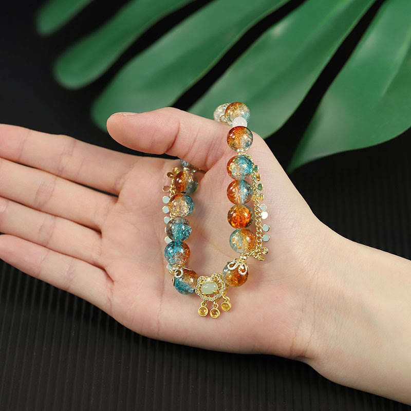 Pulsera de la fortuna con dijes de cerradura china con cuentas de vidrio Liuli coloridas de Buddha Stones