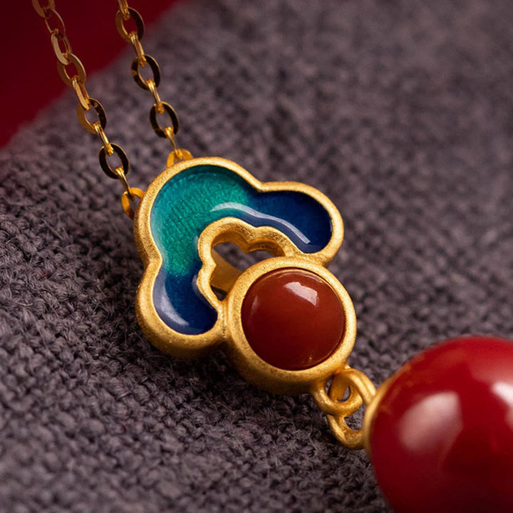 Juego de anillos y pendientes con colgante de ágata roja y cinabrio chapado en plata de ley 925 con Buddha Stones