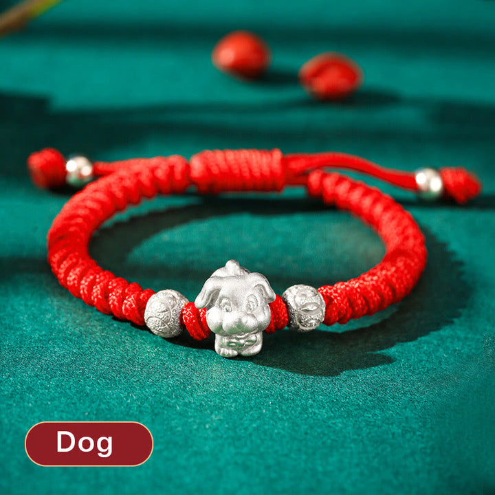 Pulsera para niños hecha a mano con cuerda roja del zodíaco chino de plata de ley 999 con Buddha Stones