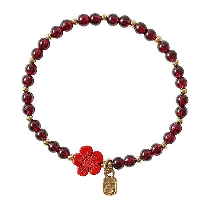 Pulsera tranquila con flor de cinabrio y granate natural de oro de 14 quilates con Buddha Stones - image 11