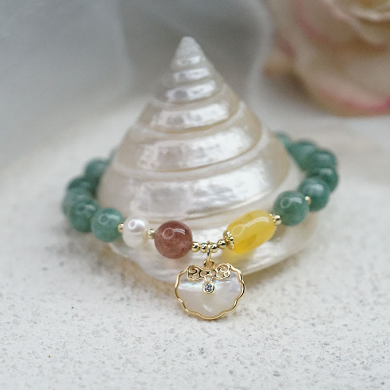 Pulsera de la suerte con cierre Ruyi de concha de mar de Jade y Buddha Stones
