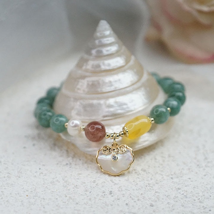 Pulsera de la suerte con cierre Ruyi de concha de mar de Jade y Buddha Stones