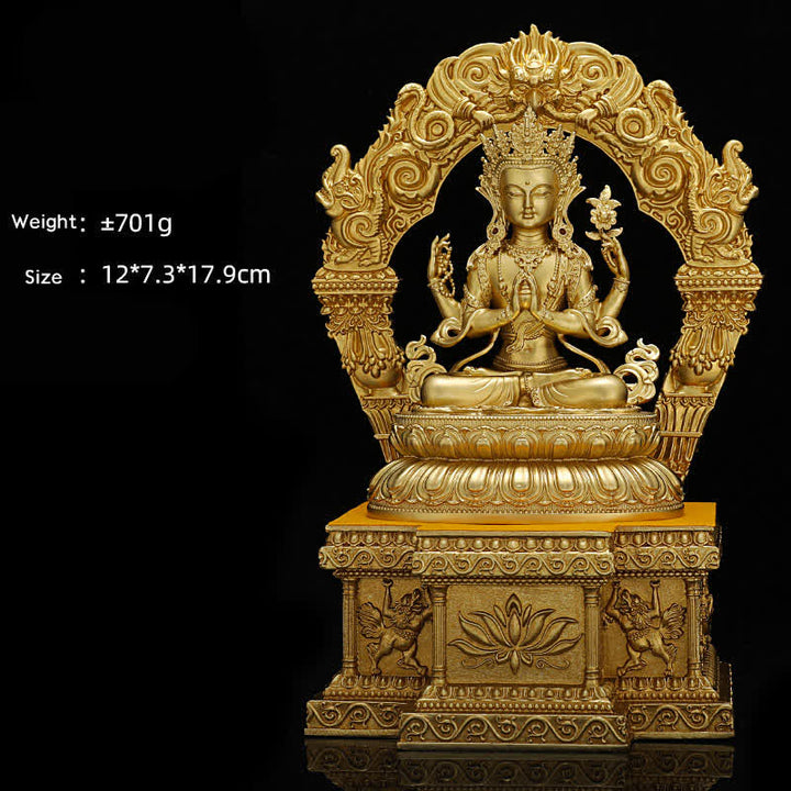 Figura de Buda medicinal Shakyamuni Amitabha, estatua de cobre de serenidad, decoración del hogar - Avalokitesvara de cuatro brazos de 10 cm y base - image 13