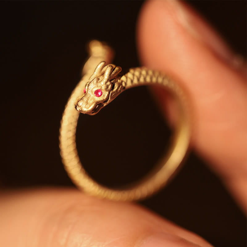 Anillo ajustable de plata de ley 925 con Buddha Stones , diseño vintage del Año del Dragón, protección de la suerte