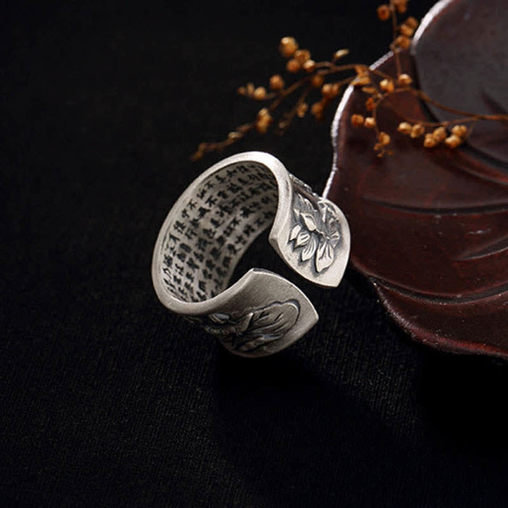 Anillo de plata de ley 999 con diseño de corazón de loto y pez koi de la suerte