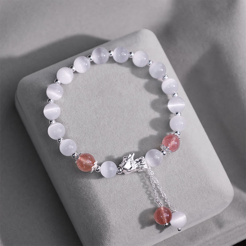 Pulsera de soporte PiXiu de cuarzo fresa, piedra lunar, ojo de gato natural, Buddha Stones