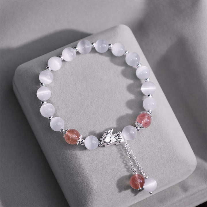 Pulsera de soporte PiXiu de cuarzo fresa, piedra lunar, ojo de gato natural, Buddha Stones
