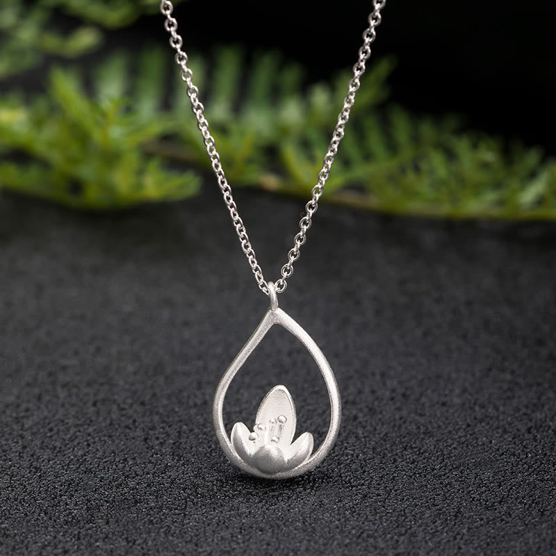 Colgante de collar con iluminación floral de flor de loto de plata de ley 925 con Buddha Stones - LOTO (Iluminación♥Nuevo comienzo) - image 0